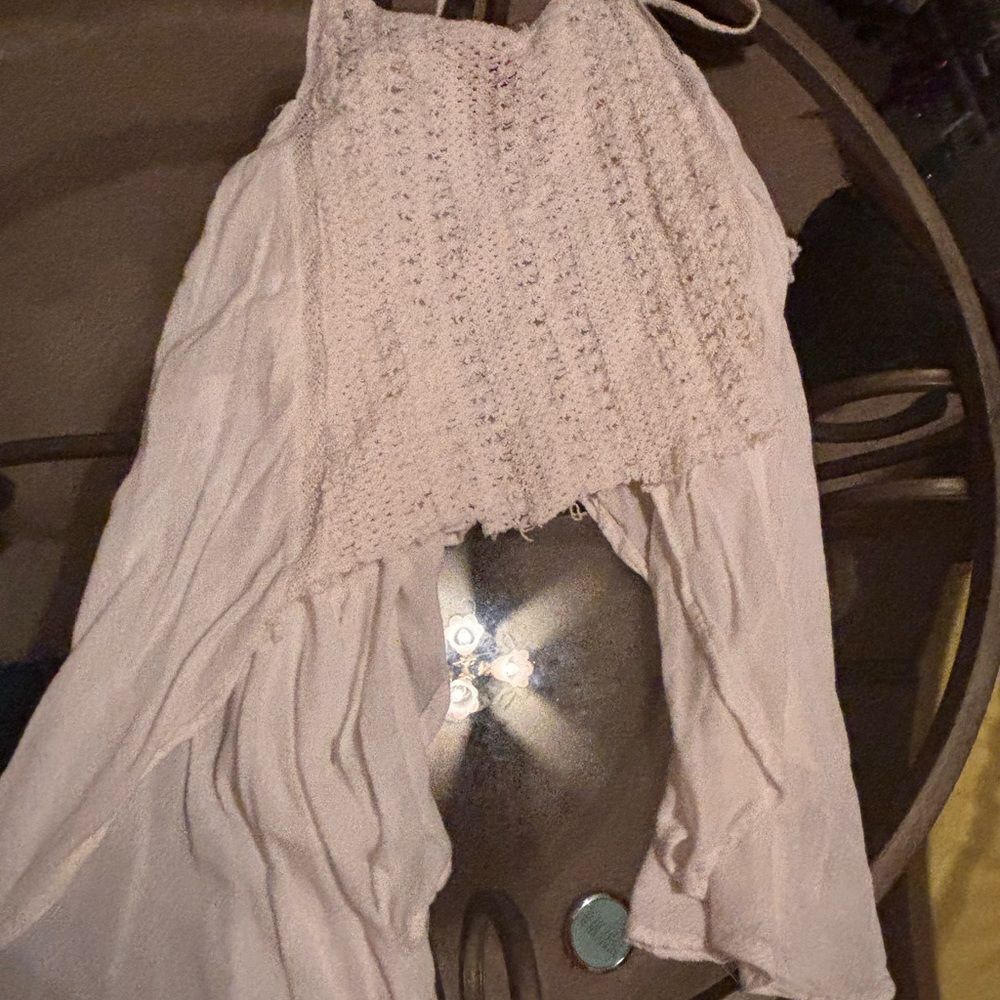 Poof! Cream Asymmetrical Smocked Sleeveless Blouse